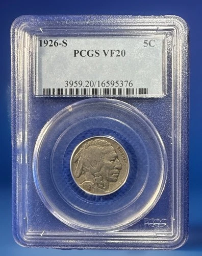 1926-S 5C Buffalo Nickel - PCGS VF20 - Key Date to the Buffalo Nickel Series