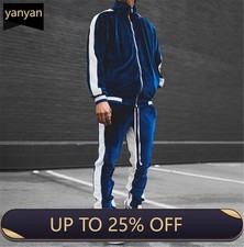 Mens 2 Piece Velvet Tracksuit Casual Pant Sweater Sweatsuit Sport Sweatshirt Set