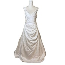 David's Bridal Off The Shoulder Wedding Dress T9861 White 12 Satin A-Line READ