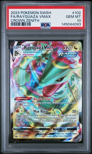2023 Pokemon Sword and Shield Crown Zenith #102 Rayquaza VMAX Full Art PSA 10