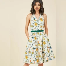 Modcloth Genuine Genius Halter Shirtdress in Island Beige Hawaii Print Size 2X