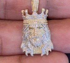 10K YELLOW GOLD .60 CARAT 1.25 INCHES NATURAL DIAMOND JESUS HEAD PENDANT CHARM