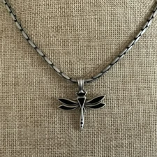 Antique silver tone black a dragonfly rustic chain necklace by Bico Australia 
