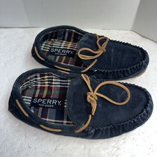 Sperry Moccasin Slippers Men  s 9 M Navy Blue House Shoes Leather Suede