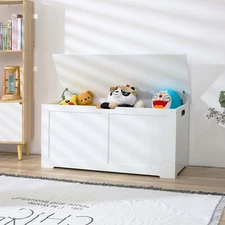Children's Wooden Storage Chest Bench Kids Toy Box Flip Top Lid & Safety Hinges