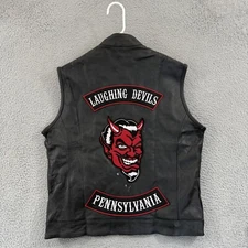 Dallx Motorcycle Leather Vest Mens Medium Black Concealed Carry Zip Biker Devil