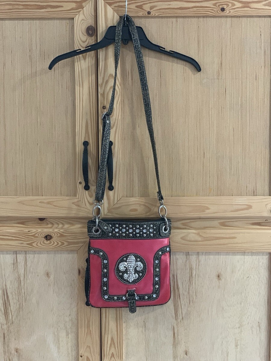 Pink/brown Rhinestone Studded Western Boutique Crossbody Purse