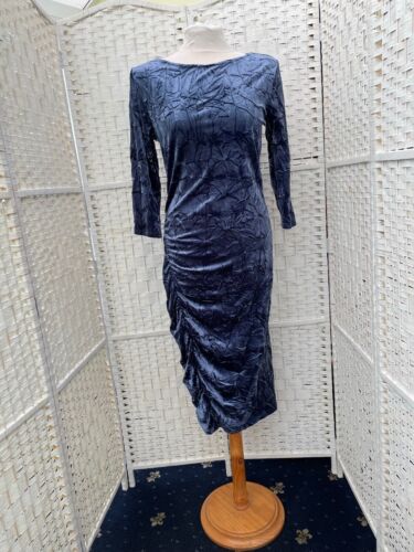 Next Long Sleeved cornflower Blue Stretch Velvet Ruched Midi Dress size 12====== - Picture 1 of 7
