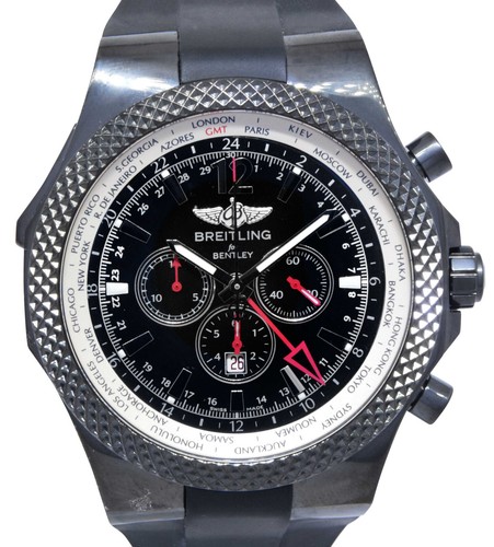Breitling Bentley GMT Midnight Carbon Black Steel Mens Watch B...