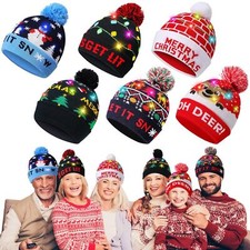 LED Christmas Winter Beanie Knit Hat Light Up Xmas Winter Warm Cap w/ Pom Pom US