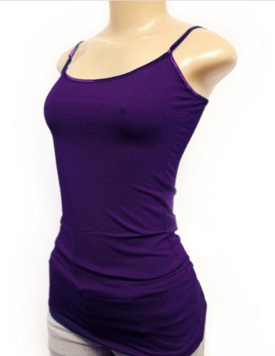 (Bozzolo) Plain Long Tank Top w/Spaghetti Straps Cotton Cami Junior Size S M L - Picture 50 of 78