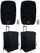 2 Rockville BPA15 15" Powered Bluetooth 800w DJ PA Speakers Rolling Travel Bags