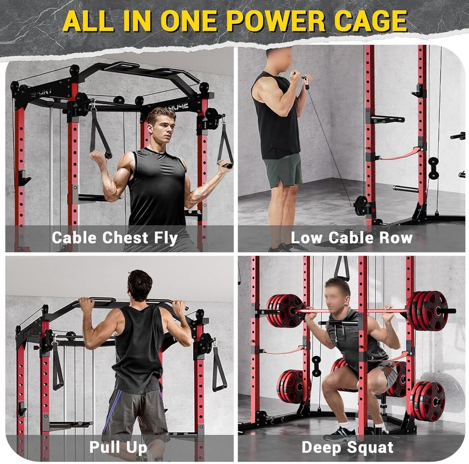 Power Cage Multi-Functional Squat Rack with Cable Crossover System for ...