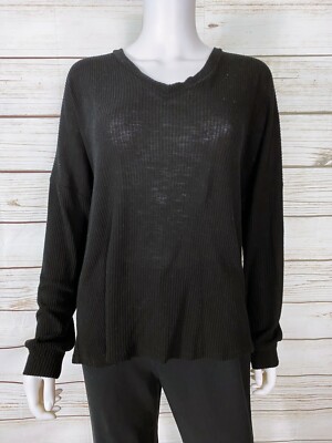 Painted Threads Womens Sweater Sz M Black Stretch V-Neck Cutout Back Long Sleeve