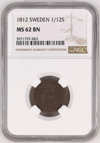 P215, Sweden, Carl XIII, 1/12 Skilling 1812, NGC MS62BN