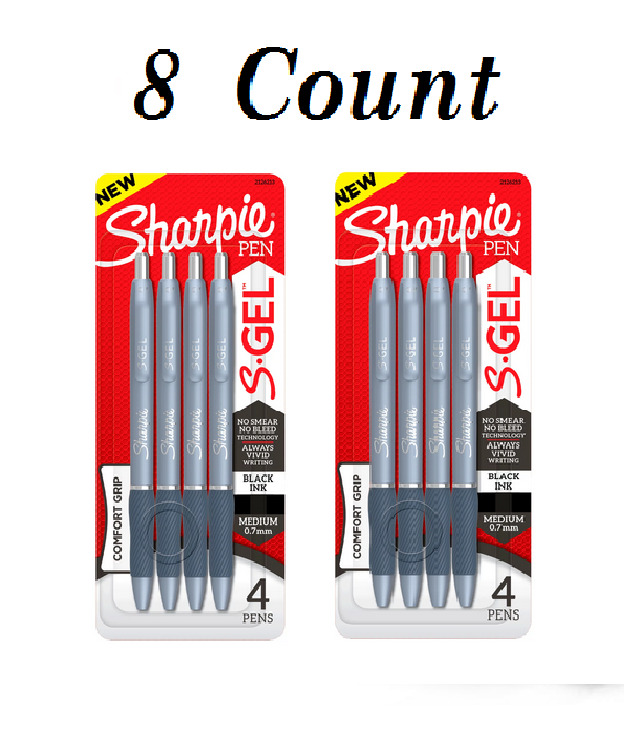 Sharpie S-Gel Gel Pens, Medium Point (0.7mm), Black, 8 Count