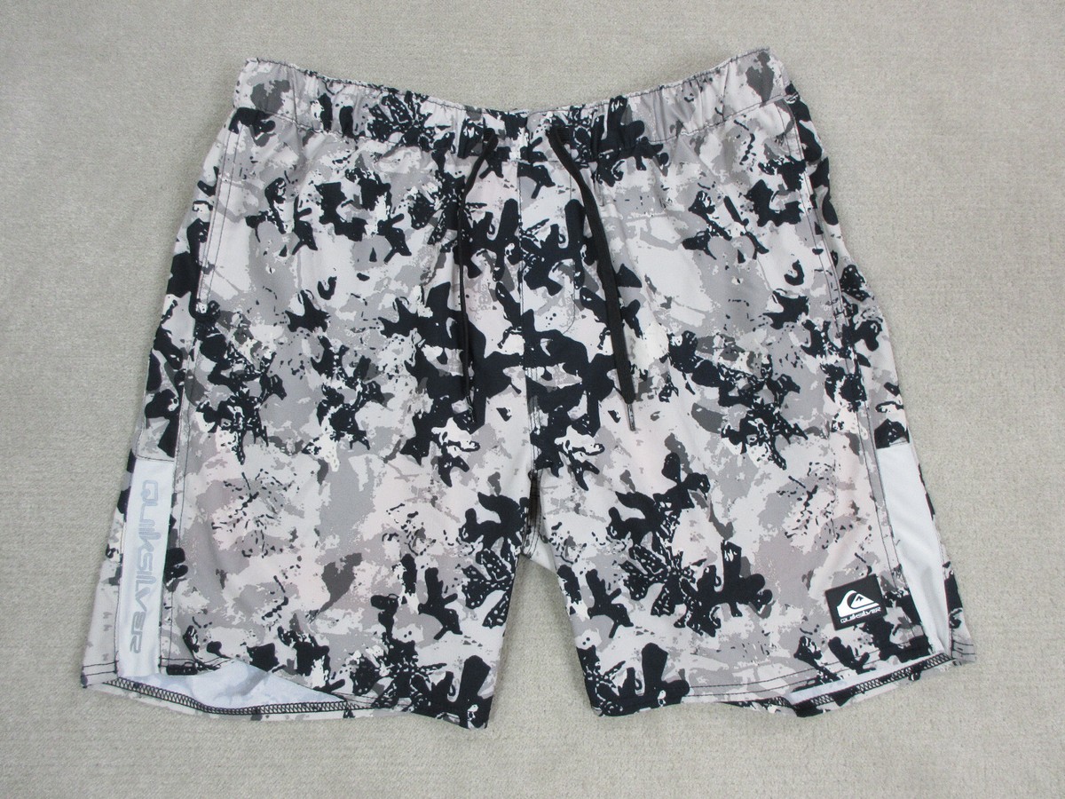Quiksilver Boardshorts Mens Large Gray Hybrid Swim Trunks Bathing Suit Lined