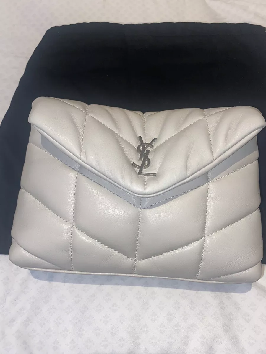 Saint Laurent YSL Puffer Small Pouch In Quilted Lambskin Cream