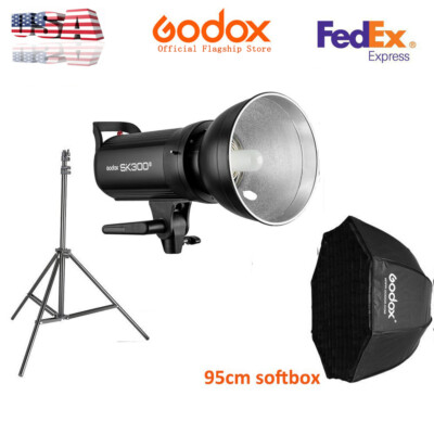 US Godox SK300II 300w 2.4G Studio Flash Light +95cm Grid softbox + 2m Stand Kit