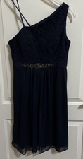 Pretty Ladies Adrianna Papell Lined Blue Blingy Lace Dress Size 2 - One Shoulder