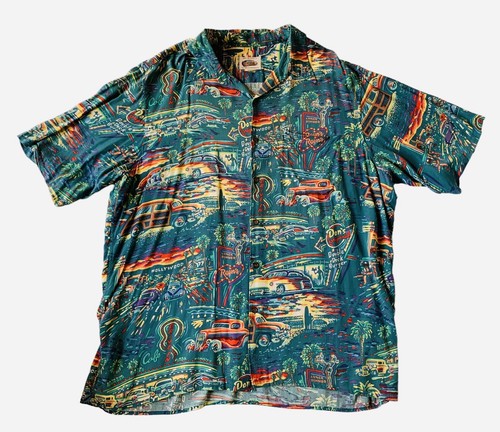 Art Of Eddy Y Reyn Spooner Hot Rod Cars Hawaiian Shirt Drive in Hollywood XXL