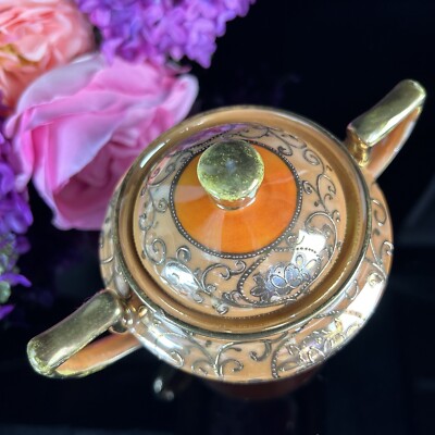 Vintage Orange Luster Sugar Bowl - Japan Raised Gilt, Hotta