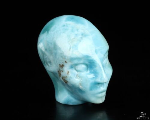 Gemstone 1.3" Larimar Hand Carved Fairy Elf Alien Crystal Skull Companion - Picture 1 of 7