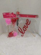 Valentine's Day Mixed Lot 4-Pk Glitter Heart Picks, Red Glitter Love Pick  Rose