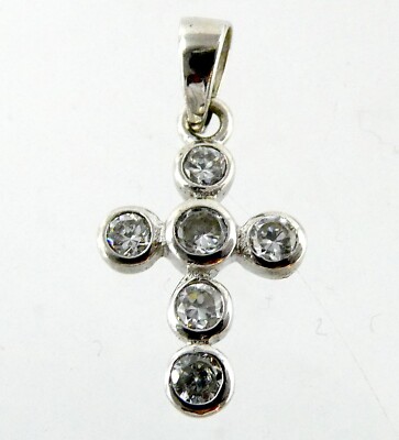 Sterling Silver Round Cut Cubic Zirconia Studded Cross Pendant 925 ...