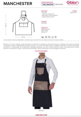 GIBLOR'S Grembiule Parigi Unisex - In Cotone, Taglia Unica, Tascato, Ideale Per Chef E Cucina - Foto 3