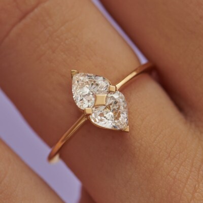 Two Stone Sterling Silver Heart Shape Moissanite Engagement Ring For His Partner