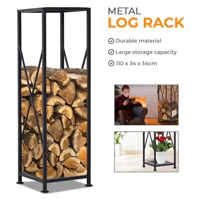 Großer schwarzer Brennholz Block Gestell Aufbewahrung Halter Metallregal Ständer hoch Stahl -110cm