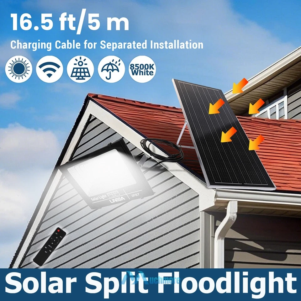 Lámpara de Pared LED Carretera Luz de Inundación Solar Impermeable 3000W Anochecer + Panel Solar 35W Foto 4 de 4