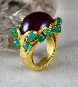 Authentic Certified Unique Natural Pink Tourmaline 10 Ct Sterling Silver Gold Plated Ring