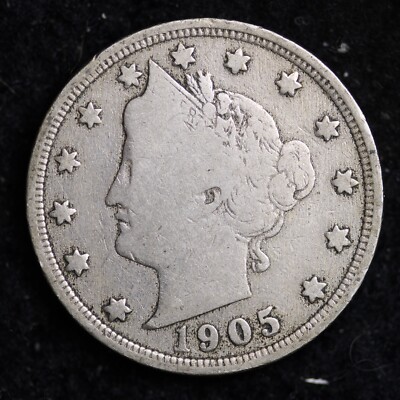 1905 LIBERTY V FIVE CENT NICKEL FINE RARE OLD COIN B114 GI