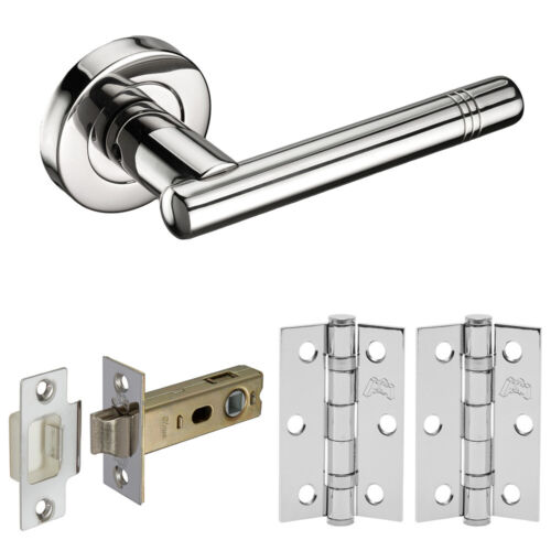 NEW Door Handle Pack, Polished Stainless Steel Handles, Latch & Hinges - Picture 1 of 4