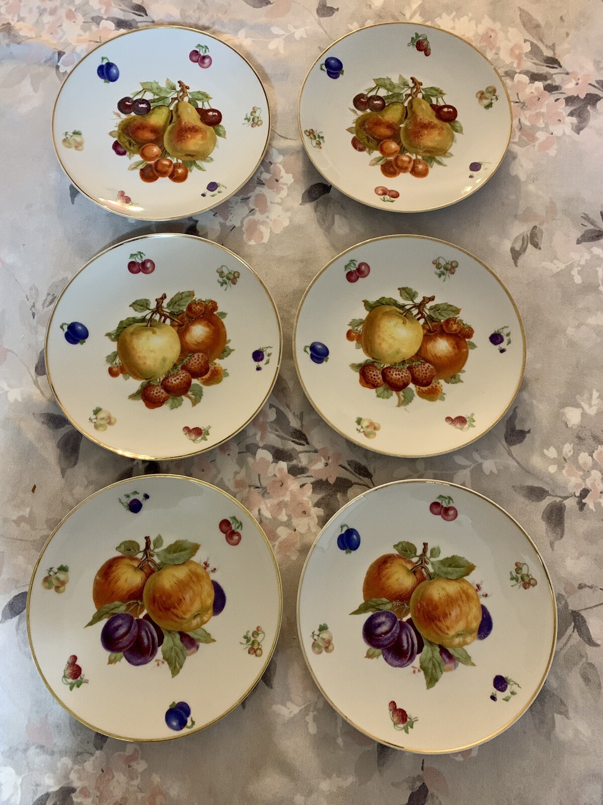 Vintage Set of 6 gold rim Bavaria DEBRA Fruit Plates Germany 7 1/2’’