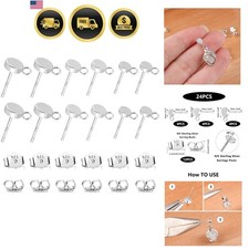 Sterling Silver Earring Posts with Hooks 12 Pack Flat Studs Hypoallergenic Je...