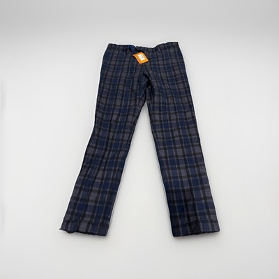 NEW WITH TAG PAURI CASATI MENS PANTS 34x31 COTTON LINEN NAVY BLUE PLAID ITALY