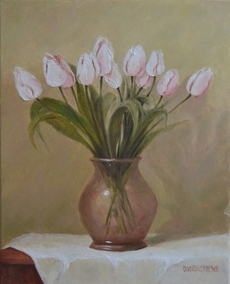 White Tulips by Danutė Virbickienė Original Oil Painting 40x50 cm