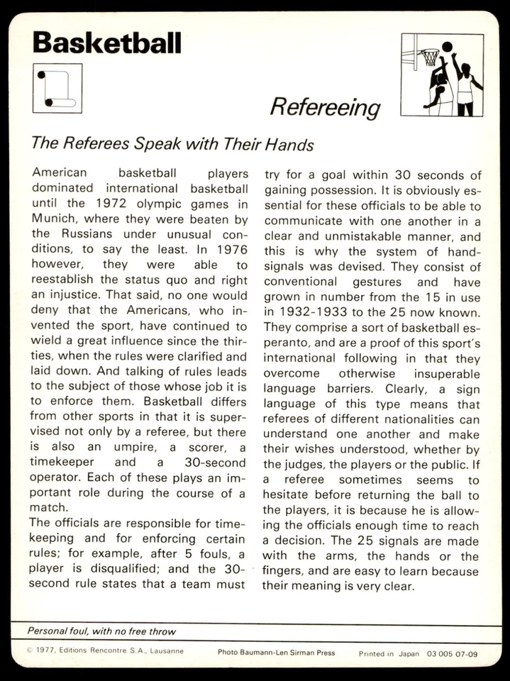 Sportscaster 1977 #07-09 arbitraje - baloncesto EX Foto 2 de 2
