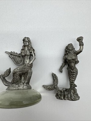 (2) Vintage Gallo Pewter Mermaid Figures - Harp - 2  
