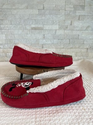 Disney House Slippers Womens Sz M 7/8 Mickey Mouse Red Moccasin Christmas