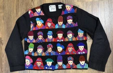 Michael Simon New York People Winter Hat Artsy Cardigan Sweater 1997 Large