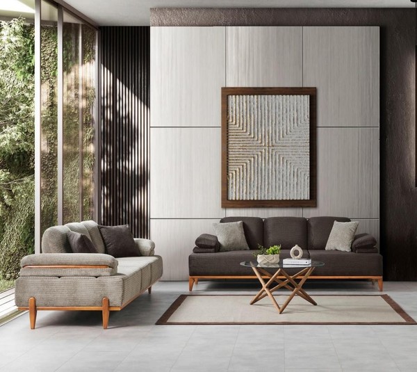 Stilvolle Sofagarnitur Designer Stoffsofa Polstersofas Holzgestell MöBel-image