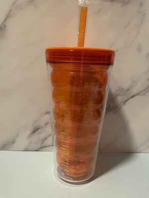 DUNKIN Bubble Acrylic Tumbler Orange 24 oz. & Orange Insert & Straw NWOT