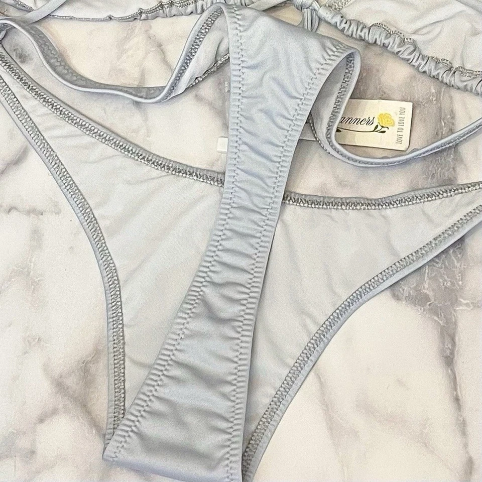 Conjunto de Bikini Modales Pesados Triángulo Corbata Top Corte Alto Tanga Paloma Gris Grande Nuevo con Etiquetas Foto 3 de 4