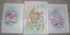 Lot of 3 VTG BABY CONGRATULATION GREETING CARDS Made in USA Unused FREE Shipping