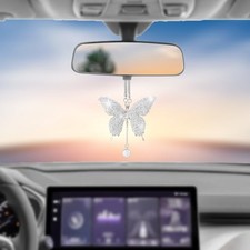 Bling Butterfly Diamond Car Hanging Accessories, Crystal Auto Rear View white