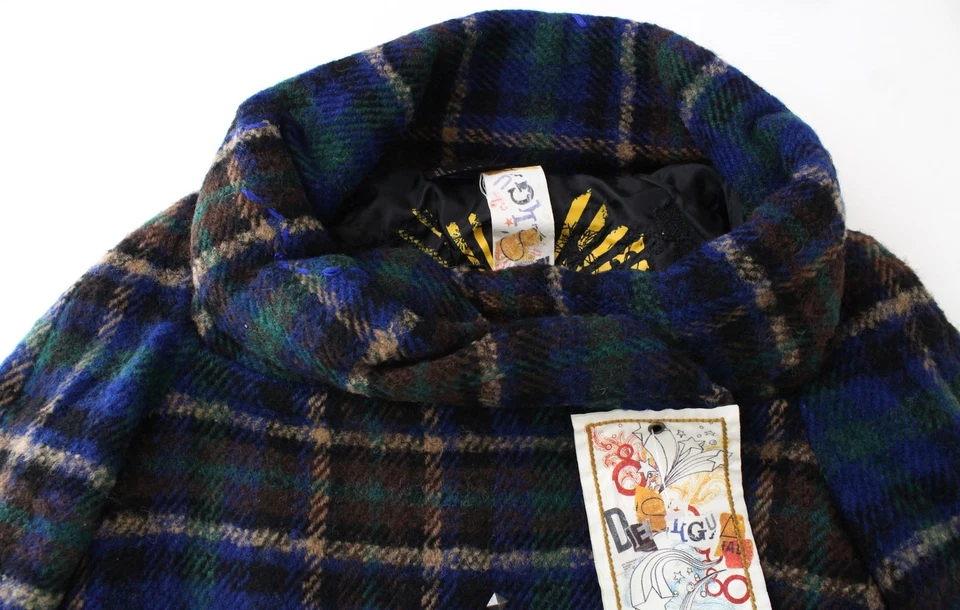 DESIGUAL Women's Jacket 38 Blue Wool Blend Checked Long Sleeve Single-Breast * - Image 3 of 4